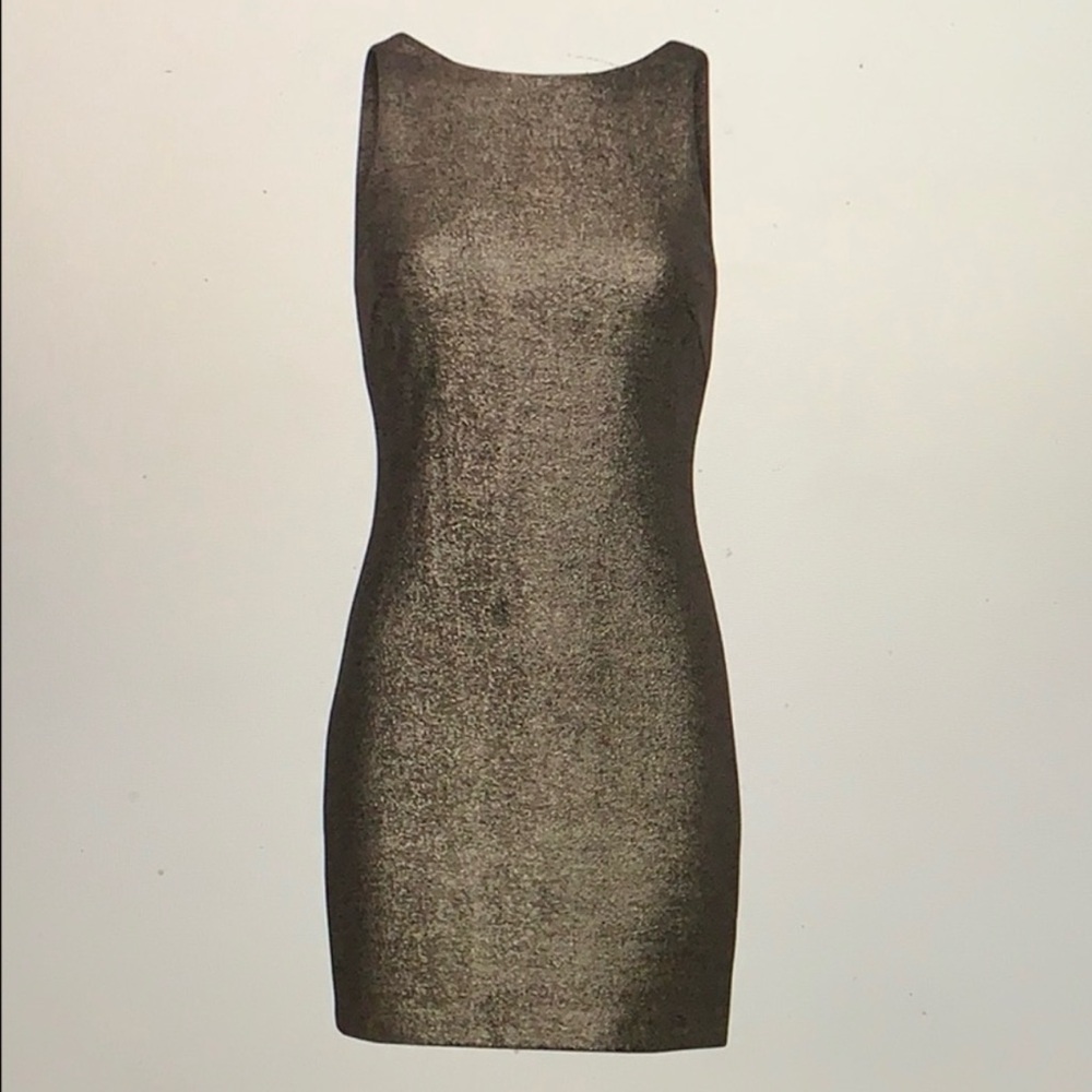 Halston Heritage Metallic Bronze‎ Gold Sleeveless Mini Sheath Dress Size Large - Picture 3 of 15
